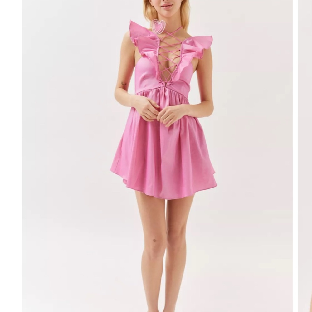 For love & lemons Pink Lace-Up Mini Dress - Picture 2 of 6